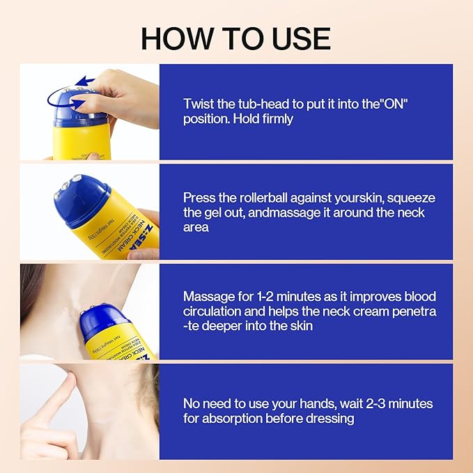 Z:SEA Neck Firming Cream with Roller - Anti-Aging Treatment, Hydrating & Tightening with Collagen, Vitamin C, Hyaluronic Acid, Reduces Wrinkles, Lifts & Firms Skin for Youthful Look, 5.29 fl oz