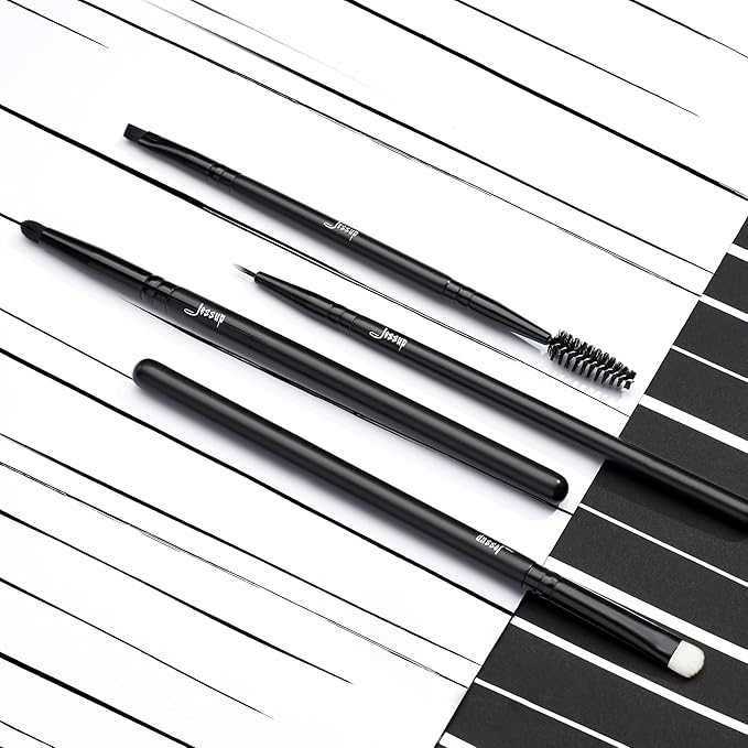 Jessup Makeup Brush Set 10pcs Black Make up Brushes Set Professional with Natural Synthetic Hair for Foundation Blending Blush Concealer Eyeshadow Eyebrow Eyeliner, T323