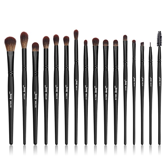 Jessup Eye Brushes Set, Vegan Makeup Brushes with Concealer Powder Eyeshadow Blending Eyeliner Spoolie Brush, 16pcs Premium Synthetic Black Cosmetic Brush T272