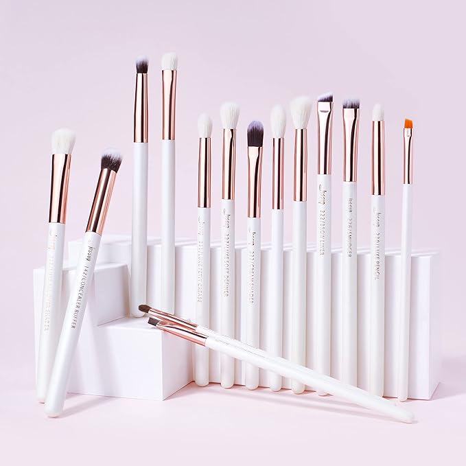 Jessup Eye Makeup Brush Set Professional 15pcs White/Rose Gold Premium Natural-synthetic Eye Shadow Blending Concealer Eye & Brow Liner Brushes, T217