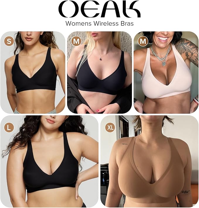OEAK Womens Deep V Bras Wireless Comfortable Bra Supportive No Underwire Bras Tshirt Push Up Bralettes Plunge Seamless Bra