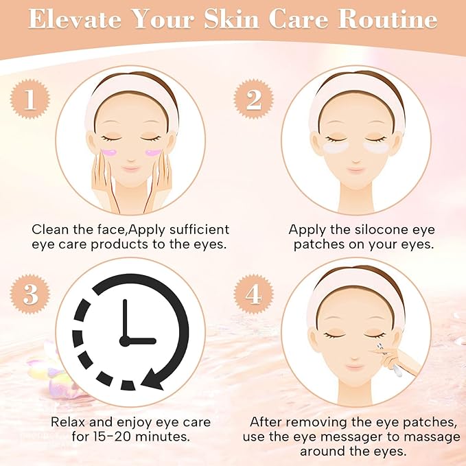 Under Eye Patches - 2 Pairs Reusable Sustainable Silicone Eye Patches, Plump Fine Lines and Wrinkles, Boost Hydration, with Metal Eye Cream Applicator