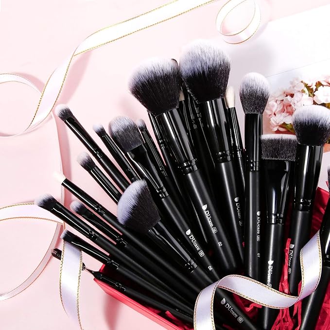 DUcare 27Pcs Makeup Brush Set Black Professional Premium Cosmetic Brushes for Foundation, Concealer, Eyeshadow, Blending, Powder, Contouring