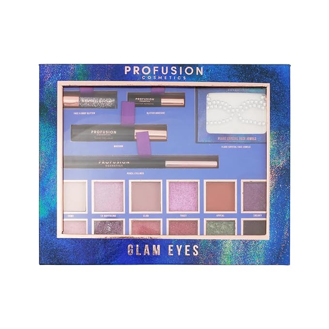 Profusion Cosmetics Euphoric Glam Eyes, Transform Your Appearance with Crystal Face Jewels and More, Sparkle all Day and Night with all in one Eyeshadow Palette to Unleash Your Inner Glam
