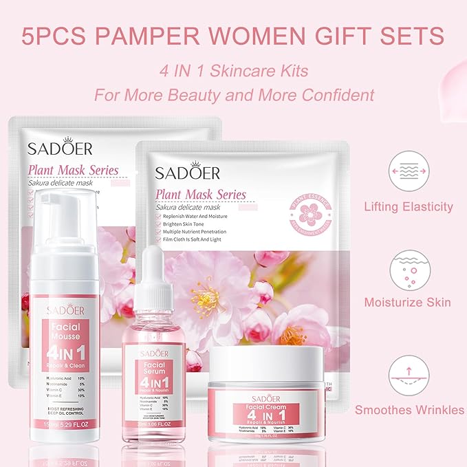 4 IN 1 Face Care Kit, Gifts for Women, Anti Aging Skin Care Set, Reduce Wrinkles with Hyaluronic Acid, Niacinamide, Vitamin C, Vitamin E, Daily Skin Care Routine, Face Skin Care Kit for Women Gift