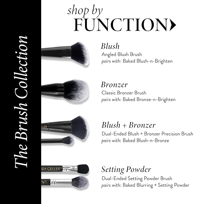 LAURA GELLER Full Face Powder Makeup Brush with Wooden Handle in Midnight Black – Foundation, Setting Powder, Blush, Bronzer, Highlighter and Luminizers – Sheer, Even Application and Blending Makeup