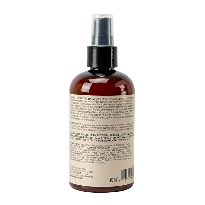 Sea Salt Hair Volumizing Spray Adds Texture, Volume, UV Protection, Beach Wave Finish I For All Hair Types (8.5 fl. oz./250ml)