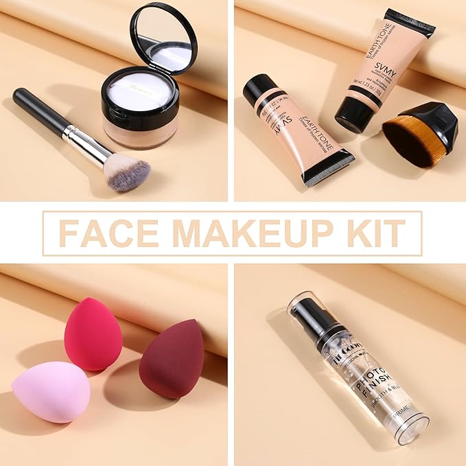 Foundation Liquid Full Coverage Matte Oil Control Concealer with Face Primer & Makeup Brush & Makeup Sponges