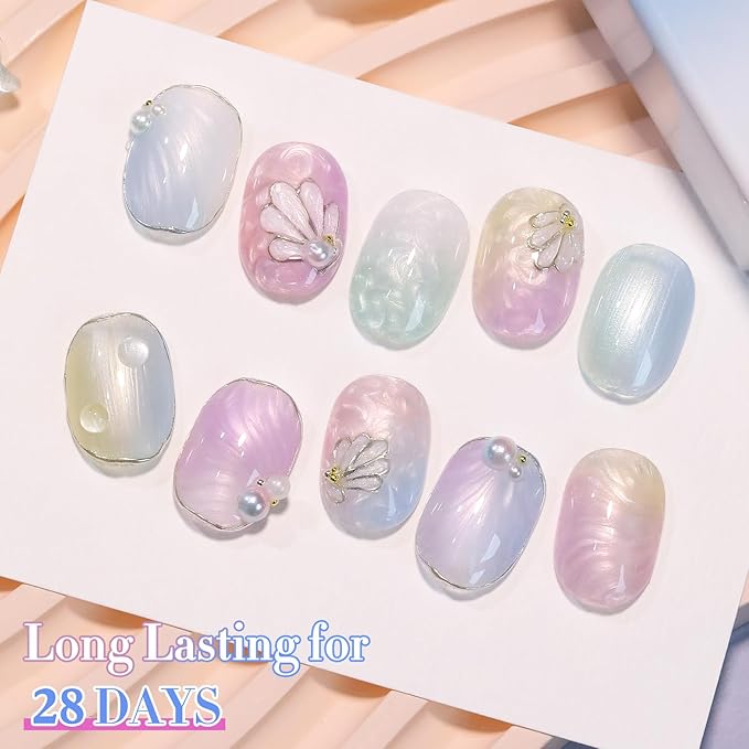 Double Rhythm 6 Pcs 15 ML Gel Polish Set Same Color Same Bottle Soak Off Gel Polish Kit Nail Art Manicure Salon DIY at Home for Women (Pearl Pink White Green Blue Purple-T6-21)