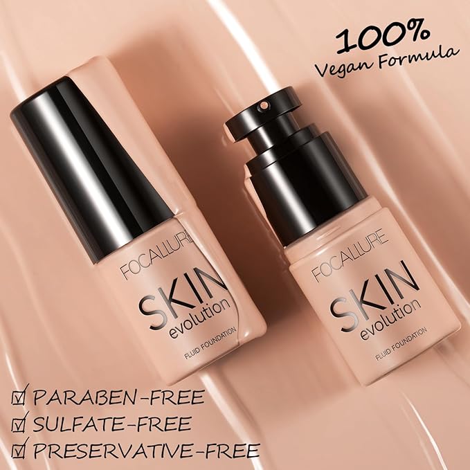 FOCALLURE 2 Pcs Liquid Foundation, Skin Evolution Foundation + Concealer, Full Coverage Foundation Makeup, Durable, Waterproof, Oil-Control, Hides Wrinkles & Lines, Warm Beige