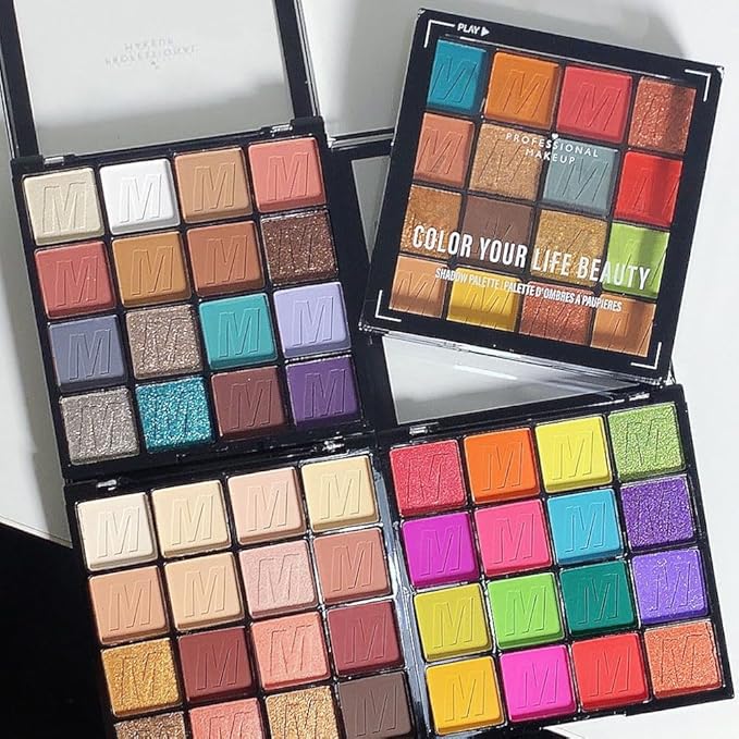 16 Colors Champagne Gold Glitter Matte Shimmer Eyeshadow Palette for Eye Makeup,High Pigmented Brown Eye Shadow Primers Powder Palet de sombras de ojos