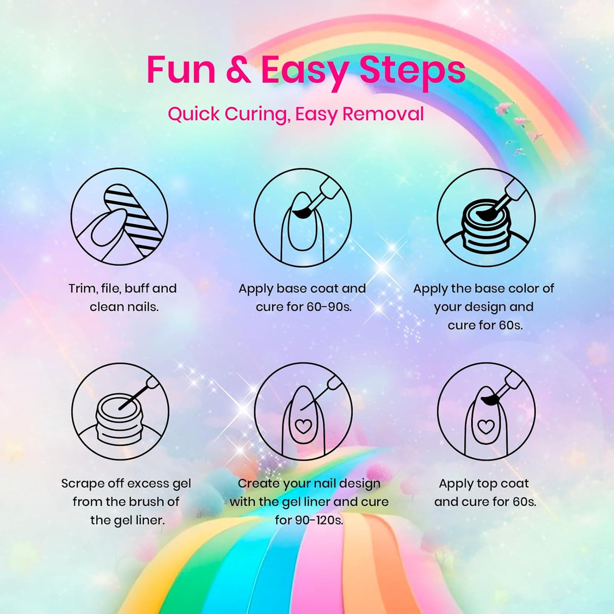 Beetles Summer Rainbow Nail Art Gel Liner Set, 12 Colors Neon Gel Nails Polish Pink Orange Blue Yellow Swirl Nails Built Thin Nail Art Brush in Bottle Soak Off Uv Lamp Manicure Salon Gifts for Women