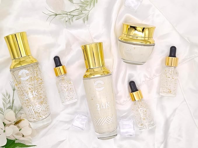 Luxury 24K Gold Moisturizing, Nourishing, Anti-Aging Moisturizer, Toner, Facial Cream & Serum Skincare Set