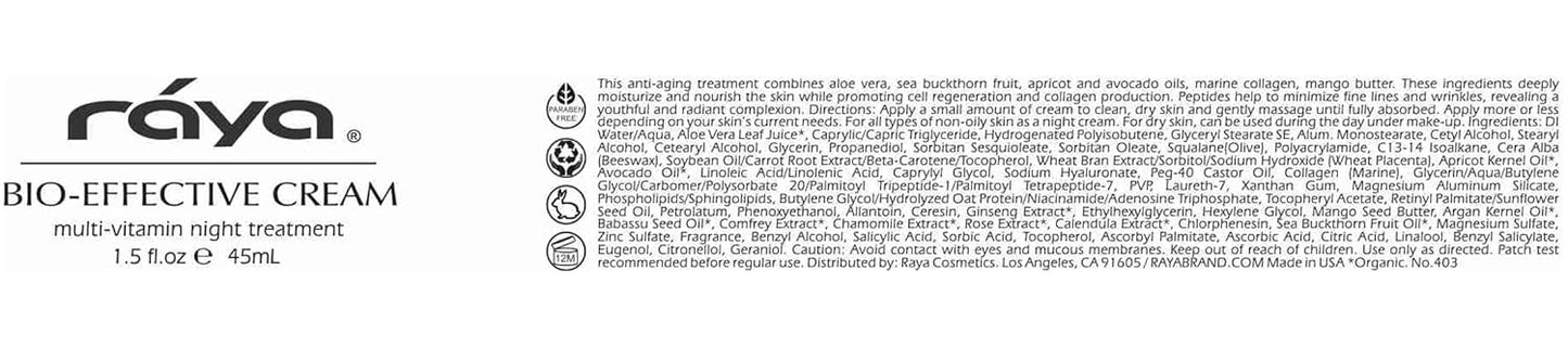 Raya SPA Bio-Effective Night Cream | Deep Recovery Anti-Aging Facial Moisturizer | Firming & Wrinkle Repair | Overnight Face Care for Tone Reviving & Beauty Sleep | Non-Oily Renewing Cream