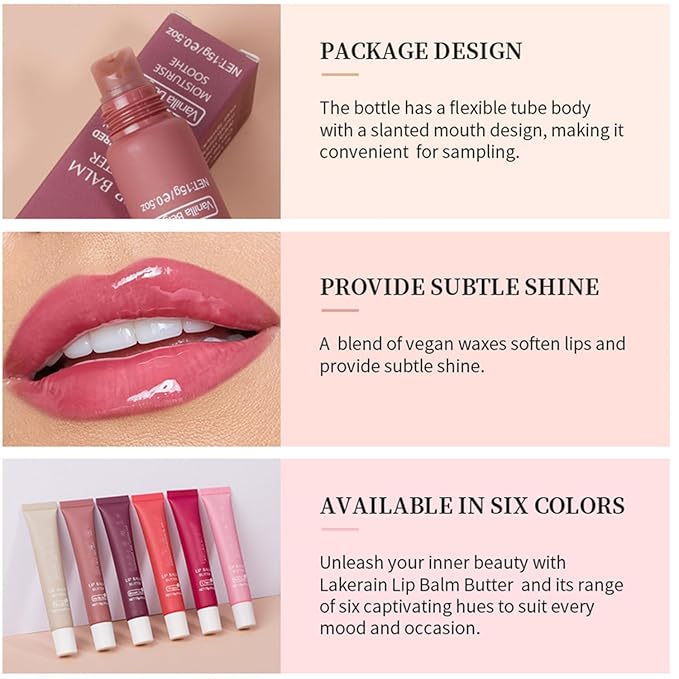 6 Color Hydrating Lip Butter Balm, Moisturizing Lip Repair, Lightweight Nourished Lip Glossy Christmas for Women (06 Pink Sugar)