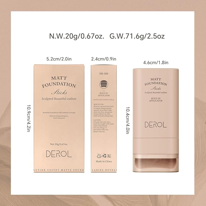 Foundation Stick, Multi-Use Foundation Stick Makeup with Built-In Foundation Brush, Lightweight Buildable Medium-to-Full Coverage, Longwear Contour Stick Foundation Face Stick, Natural Finish
