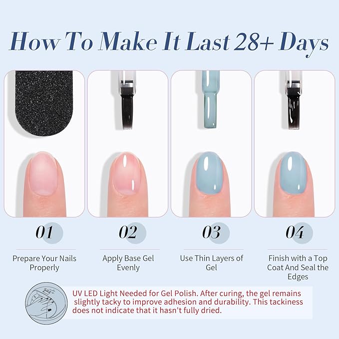 BORN PRETTY Jelly Blue Gel Nail Polish Set 6 Colors Translucent Light Blue Baby Blue Royal Blue Reflective Glitter Blue Nail Gel Kit Soak Off Nail Art Manicure Design Home Salon Holiday Gift