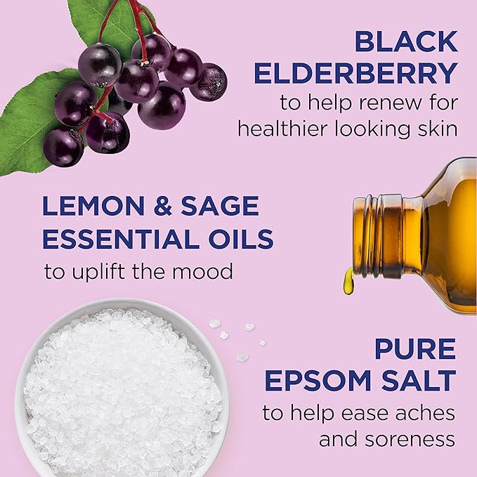 Dr Teal's Pure Epsom Salt Soak, Black Elderberry with Vitamin D, 3 lbs (Pack of 4)
