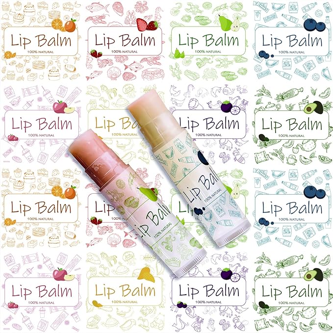 CRASPIRE Lip Balm Labels 80pcs Homemade Lip Balm Labels 2” Clear Lip Balm Labels for Tubes Printable Waterproof Lip Balm Stickers Labels for Lip Balm Handcream Candle Container(Food Logo)