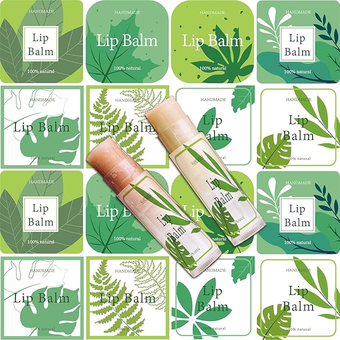 CRASPIRE Lip Balm Labels 80pcs Homemade Lip Balm Labels 2” Clear Lip Balm Labels for Tubes Printable Waterproof Lip Balm Stickers Labels for Lip Balm Handcream Candle Container(Leaves-Green)