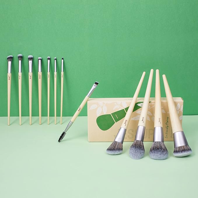 Jessup Vegan Makeup Brushes Set Premium Synthetic Powder Foundation Highlight Concealer Eyeshadow Blending Eyebrow Liner Spoolie Brush Set Burlywood 12pcs T327