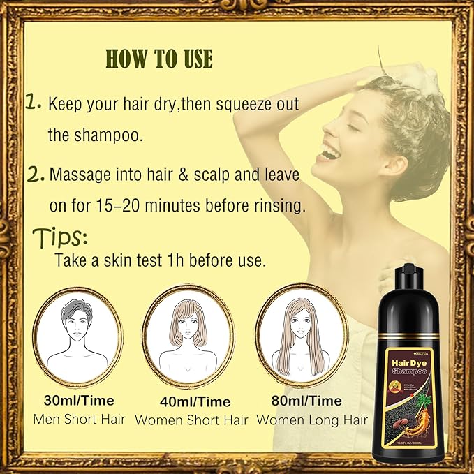 Herbal Burgundy Hair Dye Shampoo - Instant 3-in-1 Gray Coverage for Women & Men, 16.90 Fl OZ (Dark Wine Red)