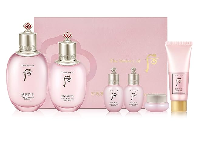 The History of Whoo Gongjinhyang Soo Vital Hydrating Special Set | Contains Gongjinhyang Soo Hydrating Balance (150ml + 20ml), Emulsion (110ml + 20ml), Cream (20ml) & Foam Cleanser (40ml),