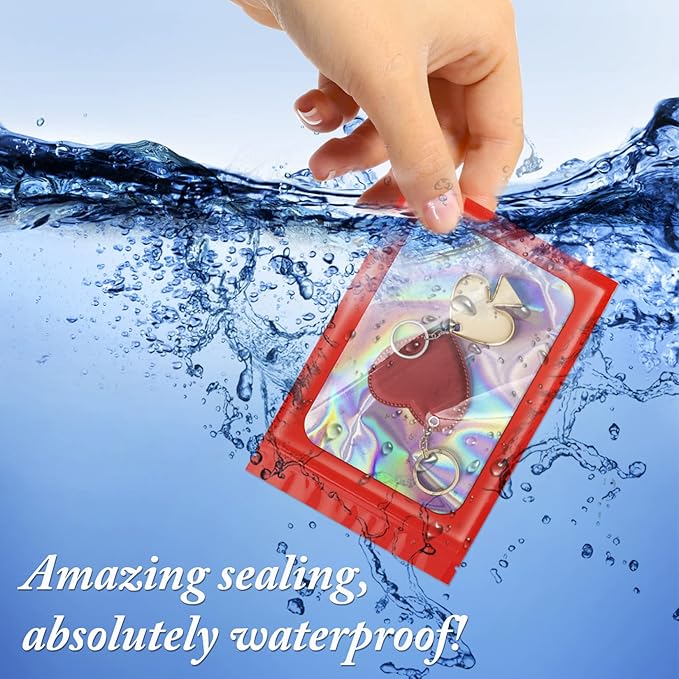 100 Pieces Smell Proof Mylar Resealable Bags, Holographic Packaging Bags, Resealable Odor Foil Pouch Zip Bag with Clear Window for Food Storage and Lipgloss, Jewelry Lash (Red, 3.5 x 6.3 Inch)