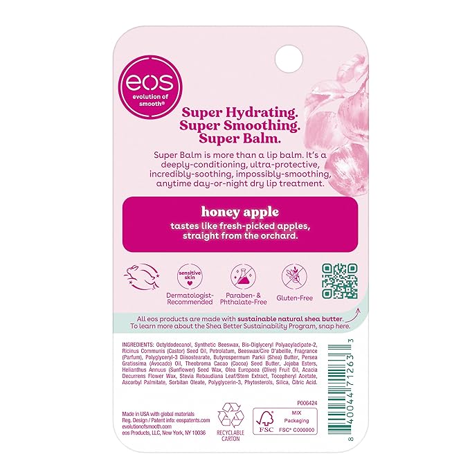 eos 24H Moisture Super Balm- Honey Apple, Lip Mask, Day or Night Lip Treatment, Made for Sensitive Skin, 0.35 fl oz (Pack of 2)
