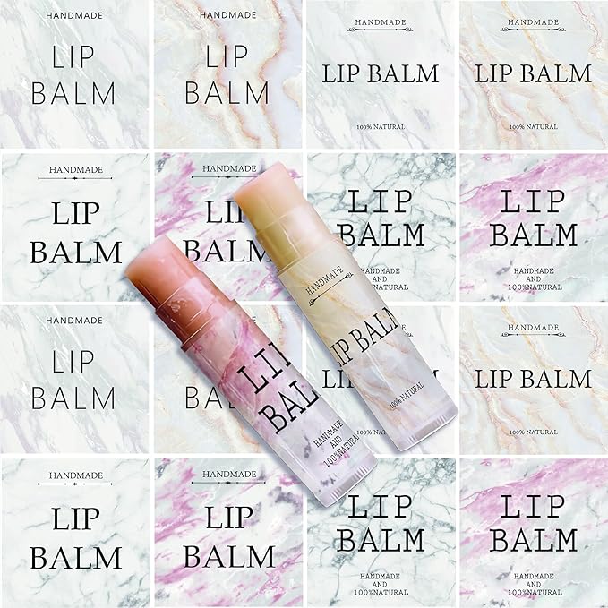 CRASPIRE Lip Balm Labels 80pcs Homemade Lip Balm Labels 2” Clear Lip Balm Labels for Tubes Printable Waterproof Lip Balm Stickers Labels for Lip Balm Handcream Candle Container(Marble Pattern)