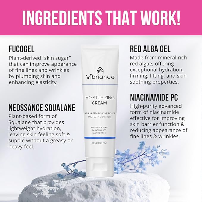 Vibriance Moisturizing Face Cream, 3 Fl Oz - Nourishing and Non-Greasy with Plant-Based Ingredients - Softening, Ultra-Hydrating, Fast-Absorbing Facial Moisturizer Cream for All Skin Types