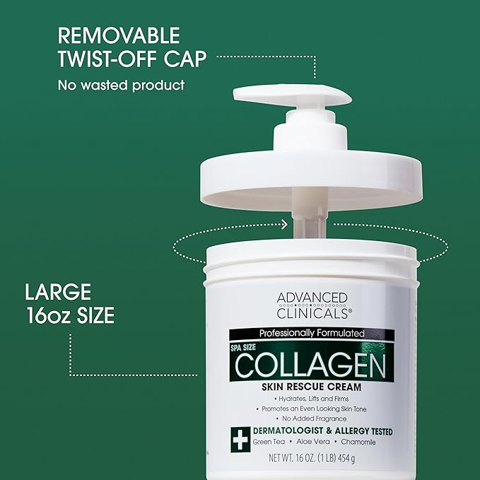 Advanced Clinicals Retinol Body Lotion + Collagen Cream Fragrance Free Face Moisturizer & Body Cream 2pc Skincare Set For Women & Men Helps Reduce Appearance Of Crepey Skin, Wrinkles, & Dry Skin, 2pc