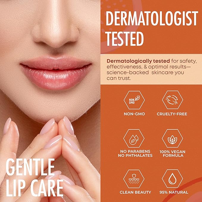 Peach & Orange Lip Mask - Dermatologist Tested, Anti-Aging, Korean Skin Care, Deep Hydration, Overnight Lip Repair - Vegan, Clean Beauty, 95% Natural, Cruelty-Free - 1 Pack