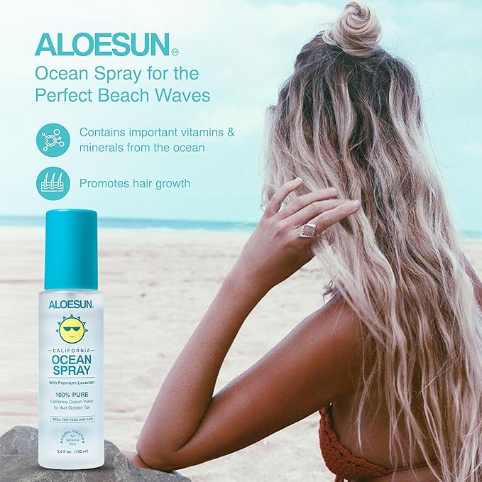 Ocean Spray | Pure California Sea Salt Water Face Mist Infused with Organic Lavender Essential Oil for Tanning | Hair & Scalp Exfoliating Solution | Facial Moisturizer | Travel Size 3.4 Fl Oz