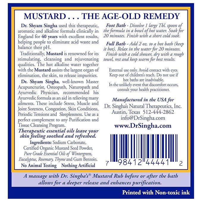 Dr. Singha's Mustard Bath, Therapeutic Bath Salts, 2 Oz