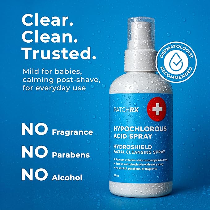 Hypochlorous Acid Spray (8oz, Reduces Acne), Targets Bacteria - HOCL Facial Cleanser Acne Spray for Face, Body, Eczema, Pimples, Breakouts & Overall Skin Recovery (Reduces Redness)