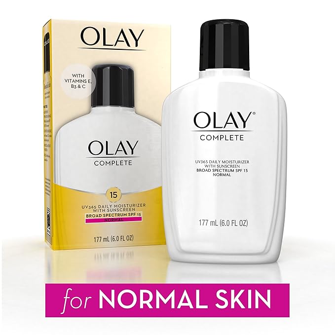 Olay Face Moisturizer, Complete with Sunscreen SPF 15, Daily Facial Lotion for Normal Skin, Lightweight Hydrating Broad Spectrum Sun Protection - Vitamin C, E, and Niacinamide - 6 Oz 2 Pack