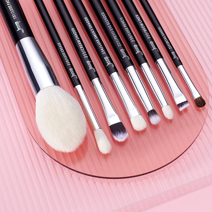 Jessup 25pcs Professional Makeup Brush Set Foundation Powder Concealer Eyeshadow Blending Blush Highlighter Natural-Synthetic Hair Brushes (Black/Silver)