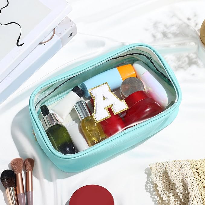 YOOLIFE Initial Clear Makeup Bag | Travel Clear Makeup Bag | Travel Beach Toiletry Bag | Car Organizer Essentials for Women | Waterproof Large Clear Travel Toiletry Bag | Teacher Birthday Gifts Blue K