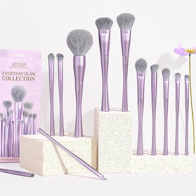 Jessup Makeup Brushes Set Professional 14pcs Vegan Make Up Brushes, Foundation Eyeshadow Concealer Contour Powder Blush Blending Eyeliner Brush, Premium Synthetic Fiber, Luxury Purple T512