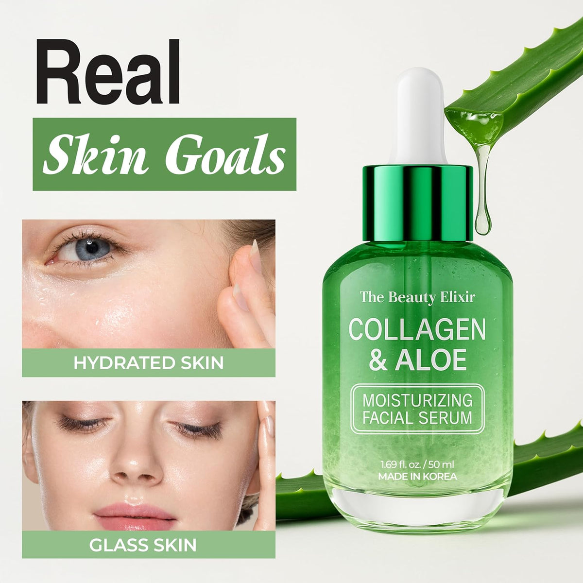 Aloe & Collagen Serum For Face - Dermatologist Tested, Anti-Aging, Ultra Hydrating Aloe Vera Gel For Face - Natural Ingredients, Clean Beauty, Cruelty-Free Korean Skin Care - 1.69 oz