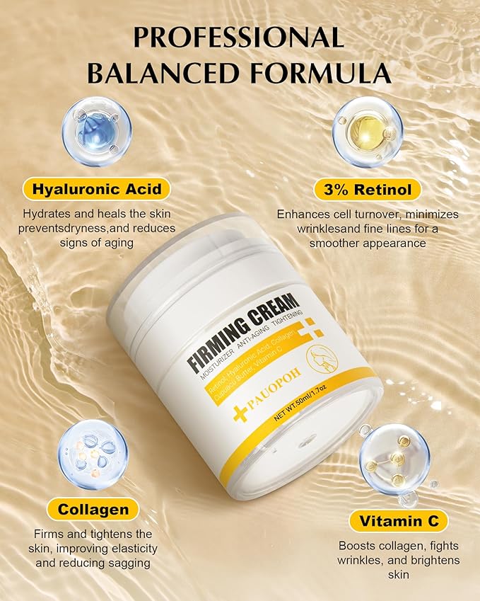 Neck Firming Cream with 3% Retinol - Hyaluronic Acid, Anti-Wrinkle Treatment, Skin Tightening Cream for Face, Neck, Chest & Décolleté