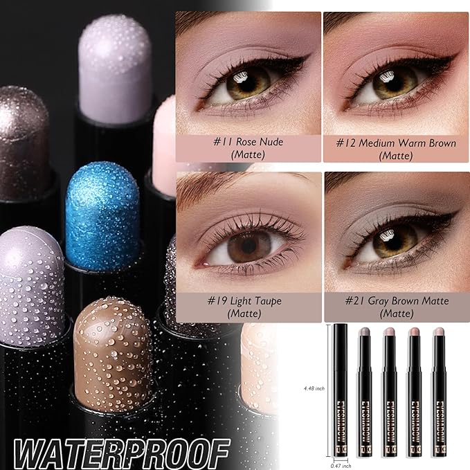 Eyeshadow Stick Medium Warm Brown, Matte Cream Eye Shadow Stick Waterproof Neutral Eyeliner Brightener Pencil Long-Lasting Eye Highlighter Makeup for Older Women Easy to Use High Pigmented