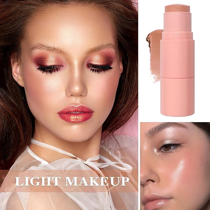 Cream Blush Stick with Brush and Makeup Sponge,Waterproof Multi Cream Makeup Stick,Lightweight,Long-lasting,2 in 1 Multi Blush for Cheeks & Lip Tint & Eyeshadow Q