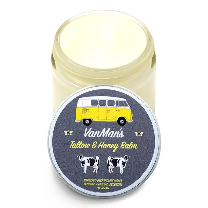 Vanman's Tallow and Honey Balm - Tallow Face Moisturizer with Grass-Fed/Finished Beef Tallow for Skin and Essential Oils, Organic Raw Honey and Beeswax, Cold Pressed Olive Oil - 2.5 oz