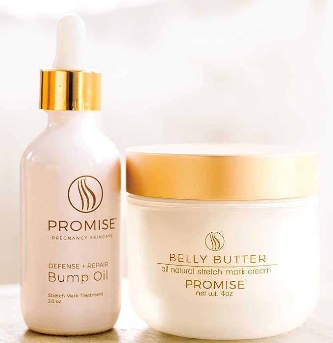 Promise Stretch Mark Prevention Kit, Scars and Dry Skin, Ultra-Hydrating Stretch Mark Cream and Stretch Mark Oil for Pregnant Women, Vegan, Non-Toxic, Set