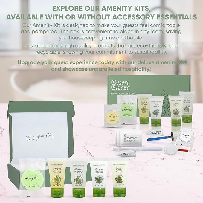 Amenity Kit | Boxed Hotel Toiletries Bulk Set | 1 oz Shampoo, Conditioner, Lotion, Body Wash & Body Bar Soap | 1 Set per Case