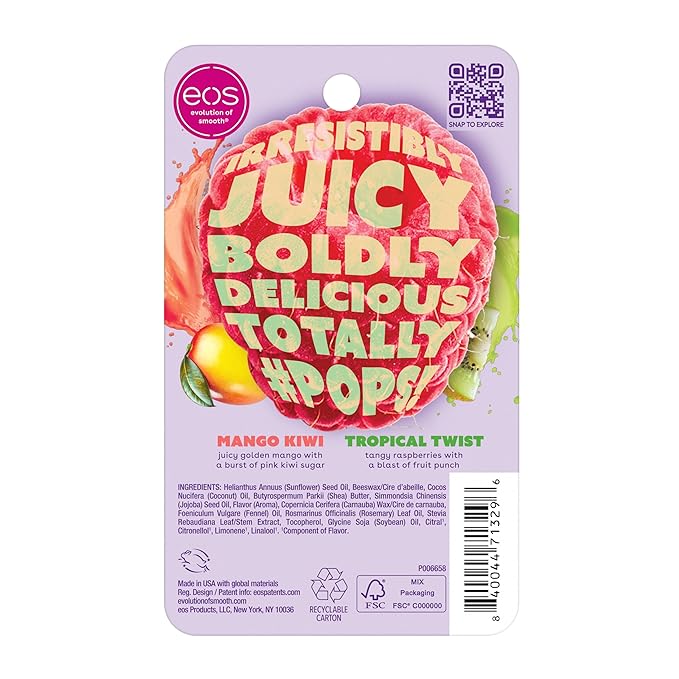 eos Flavorlab Pops! Lip Balm- Mango Kiwi & Tropical Twist, Limited-Edition, 0.14 oz, 2-Pack