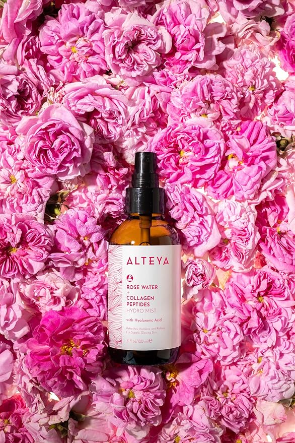 Alteya Organics Rose Water Face Toner – With Collagen Peptides & Hyaluronic Acid – Hydrating Facial Mist for Anti-Aging, Firming & Radiant Skin – 4 Fl Oz / 120mL
