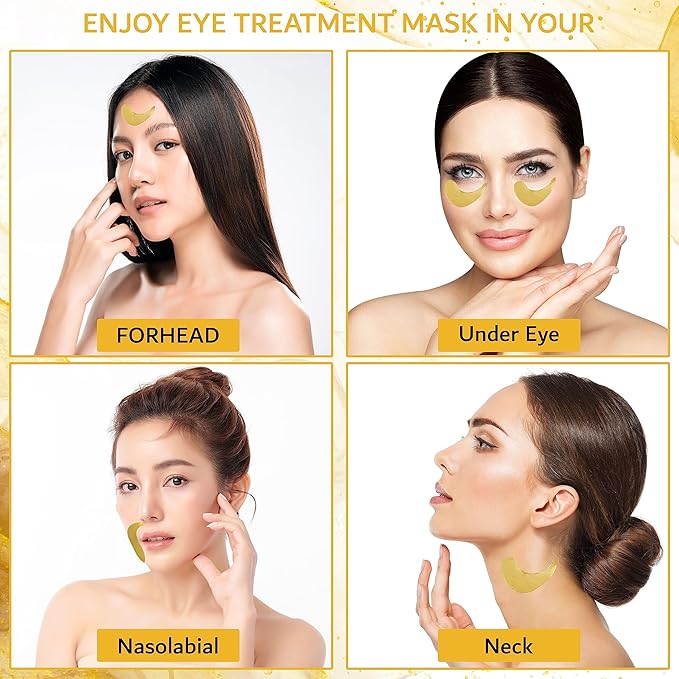 32 Pairs 24K Gold Under Eye Patches - Dark Circle & Puffy Eye Treatment - Anti-Aging Hydrogel for Wrinkle Reduction & Skin Rejuvenation - Reduces Wrinkles & Freshens Skin